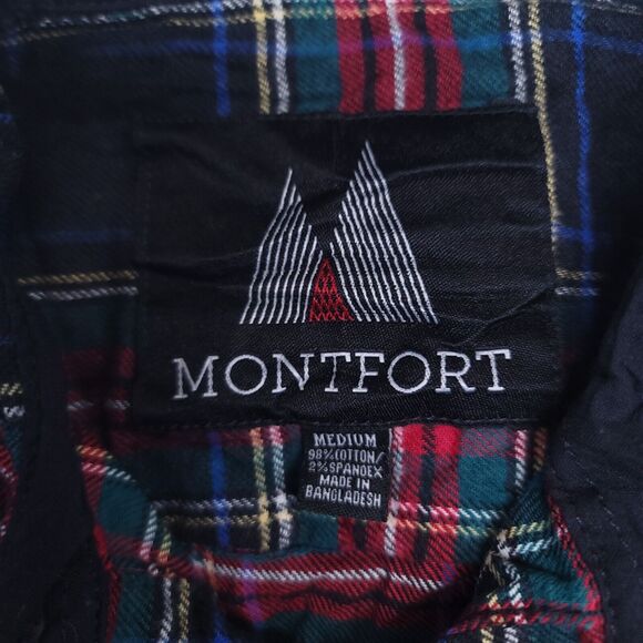 Montfort Tartan Flannel Casual Button Up Shirt Mens Size Medium M Black Red - Picture 3 of 10